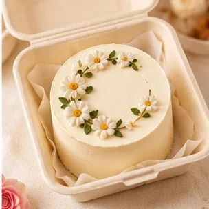 Small bento cake in a takeaway box; example photo