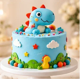 Blue themed children's celebration cake; example photo