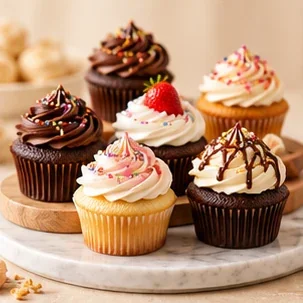 Assorted decorated cupcakes; example photo