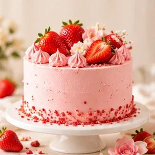 Pink strawberry birthday cake example